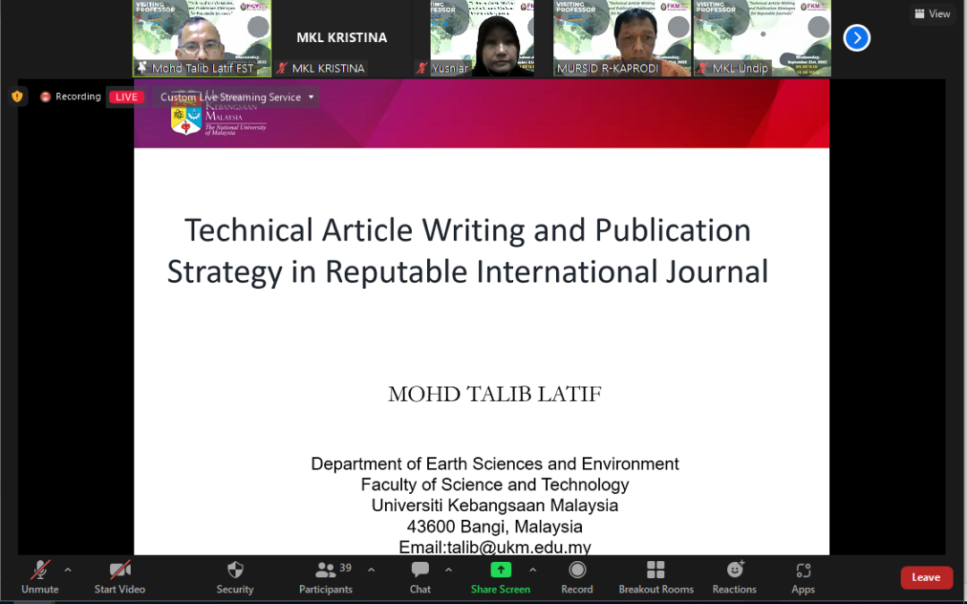 Visiting Professor MKL UNDIP “Technical Article Writing and Publication Strategy in Reputable International Journal”