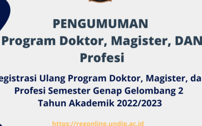 Registrasi Ulang Jalur Ujian Mandiri Program Doktor, Magister, dan Profesi Semester Genap Gel 2 Tahun Akademik 2022/2023